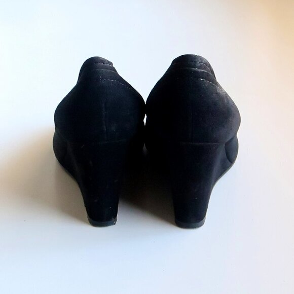 J. Crew Black Suede Leather Peep Toe Wedge Heel Sandals / Dress Shoes Size 8 - Picture 8 of 15